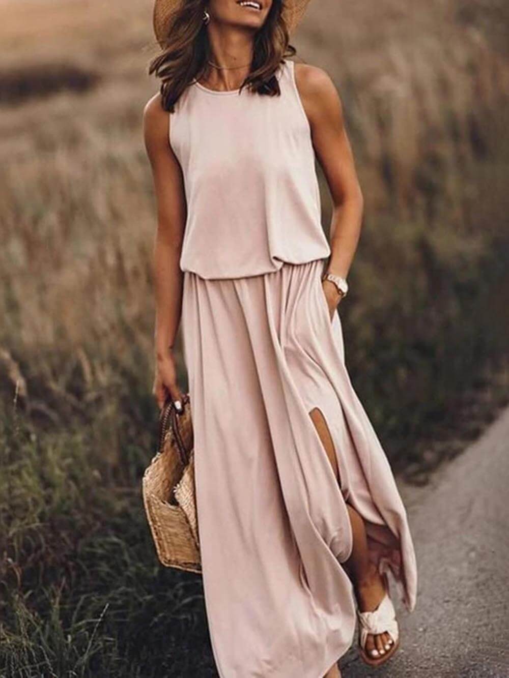 Rose | Loose Waisted Sleeveless Slit Dress - Breezy Summer Dress - Image 3