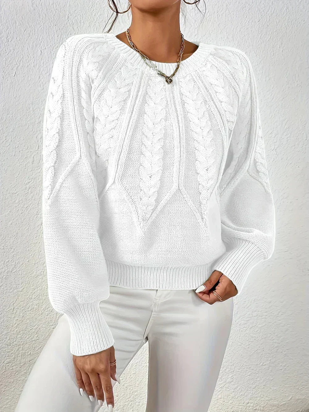 Jillian | Women's Cable Knit Raglan Sleeve Sweater - Image 9
