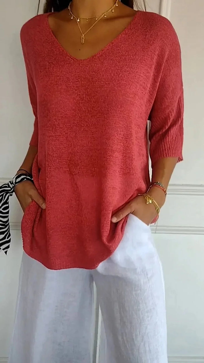 Kiara | Women's Oversized V-Neck Sweater Top - Image 1