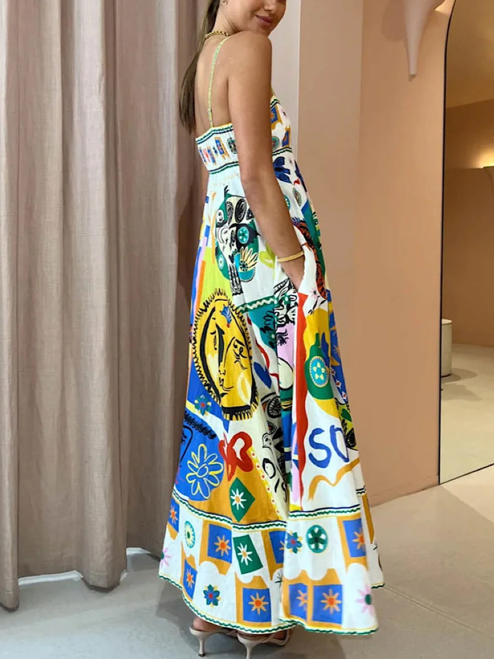 Adrienne | Chic Geometric Graffiti Prints Slip Dress - Effortlessly Stylish - Image 4