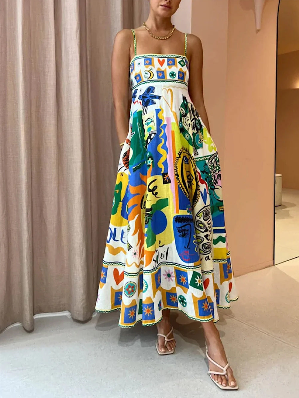 Adrienne | Chic Geometric Graffiti Prints Slip Dress - Effortlessly Stylish - Image 7