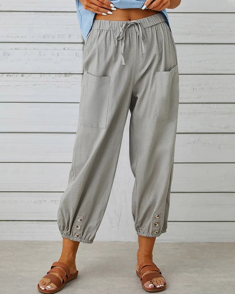 Judith | Comfortable Cropped Pants with Elastic Waist and Pockets - Image 2