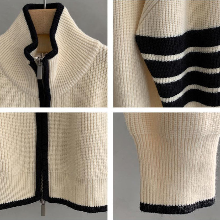 Ryan | Men's Zip-Up Striped Sleeve Sweater - Image 5