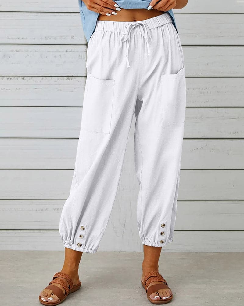 Judith | Comfortable Cropped Pants with Elastic Waist and Pockets - Image 3