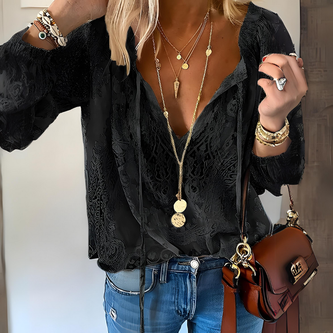 Kelly | Elegant Boho Blouse with Cutout Neckline - Image 3