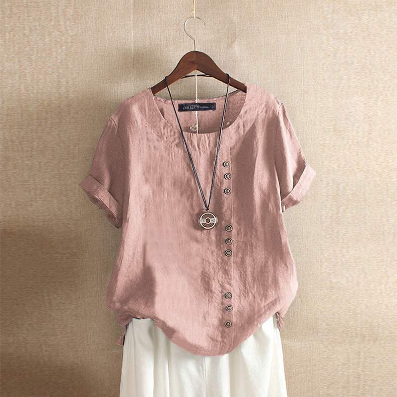 Deborah | Cotton Casual Blouse with Button Detail - Image 2