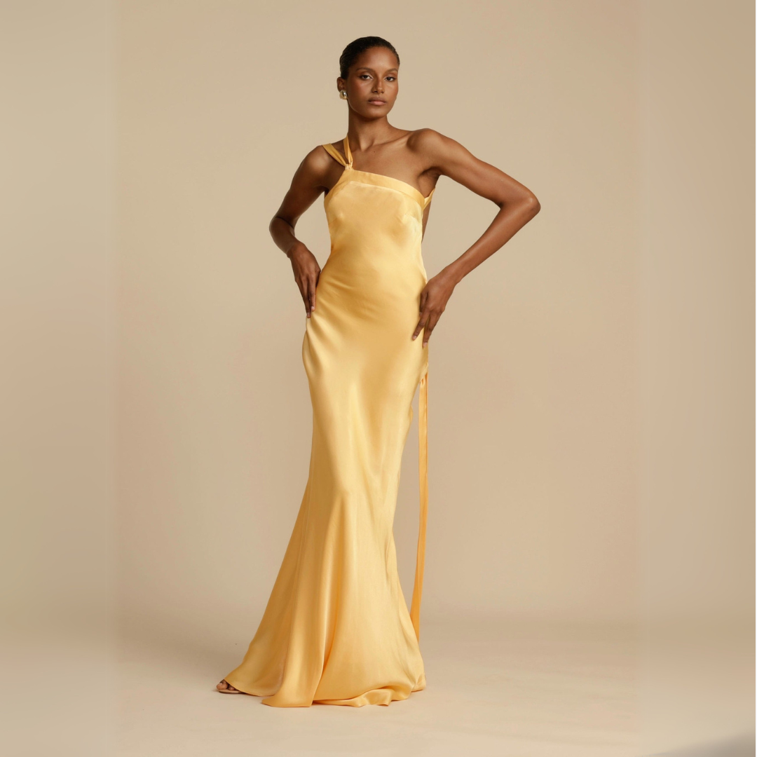 Altivaro | Elegant Yellow One-Shoulder Maxi Dress for Modern Women - Image 2