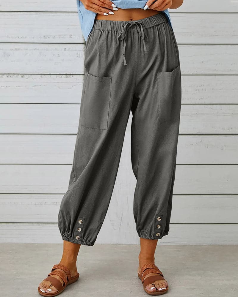 Judith | Comfortable Cropped Pants with Elastic Waist and Pockets - Image 4