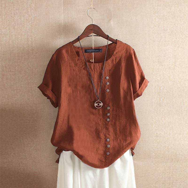 Deborah | Cotton Casual Blouse with Button Detail - Image 3