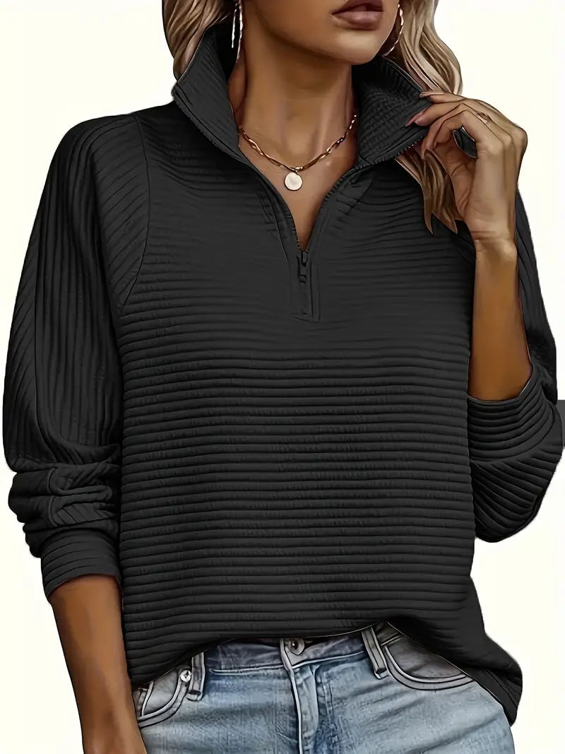 Hazel | Women's Quarter-Zip Ribbed Pullover Sweater - Image 4
