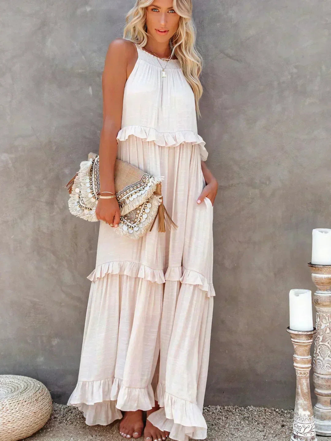 Molly | Elegant Sleeveless Ruffle Trim Dress for Women - Image 2