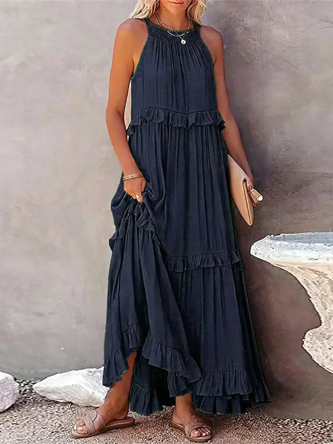 Molly | Elegant Sleeveless Ruffle Trim Dress for Women - Image 12