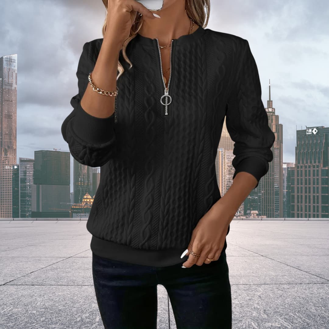 Penny | Women's Cable Knit Zip-Up Sweater - Image 3