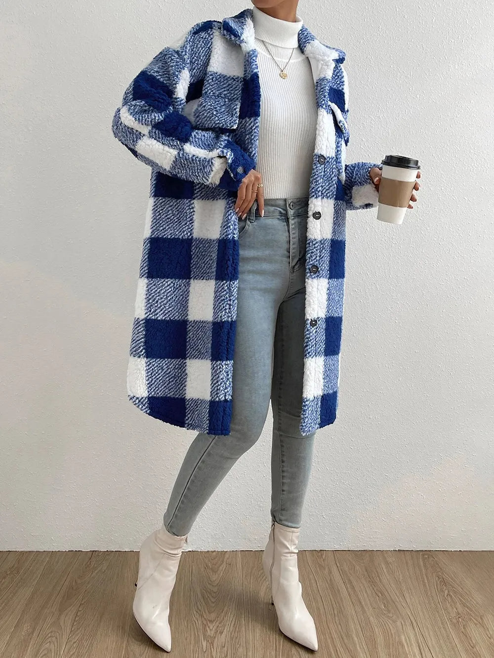 Donna | Women's Oversized Longline Plaid Coat - Image 3