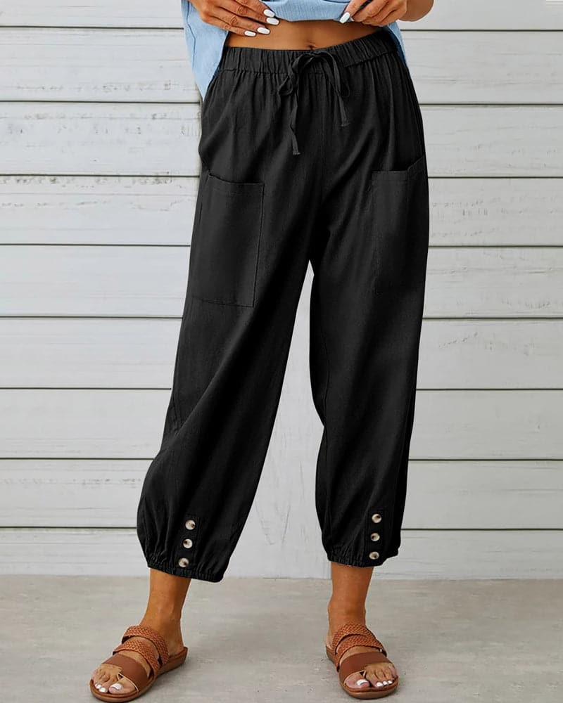 Judith | Comfortable Cropped Pants with Elastic Waist and Pockets - Image 5