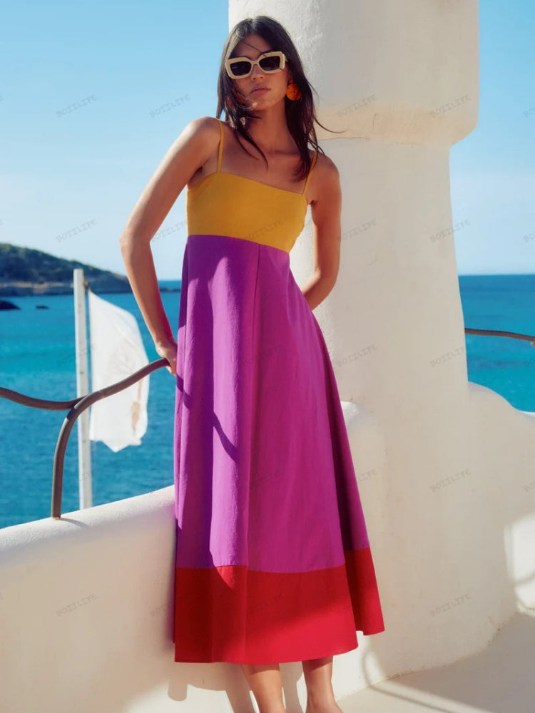 Selena | Chic Color Block Spaghetti Strap Dress for Summer Elegance - Image 2