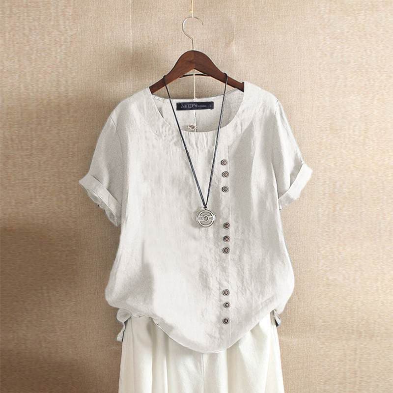 Deborah | Cotton Casual Blouse with Button Detail - Image 4