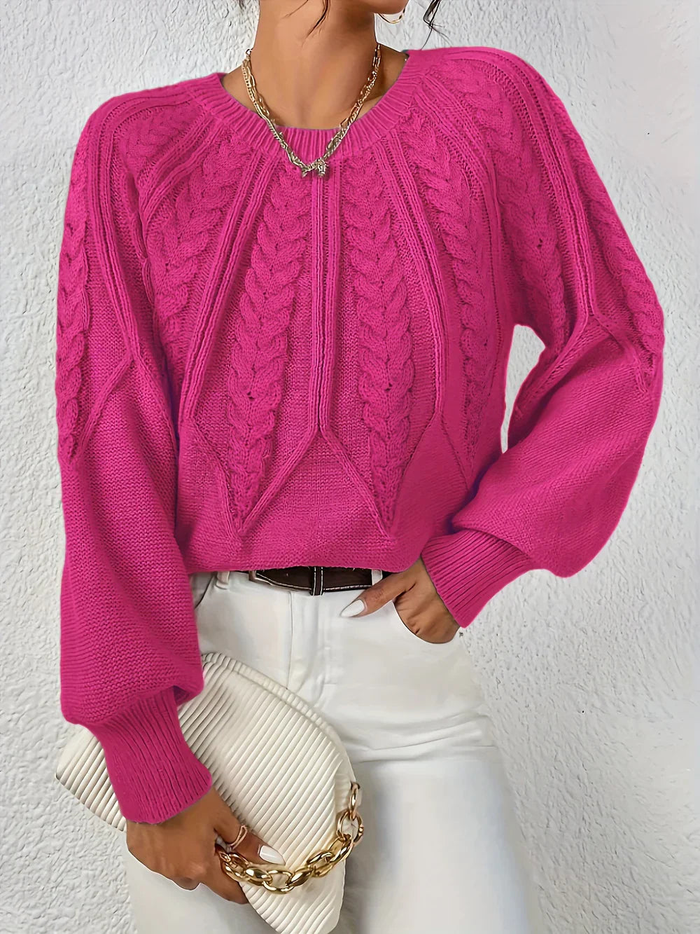 Jillian | Women's Cable Knit Raglan Sleeve Sweater - Image 8