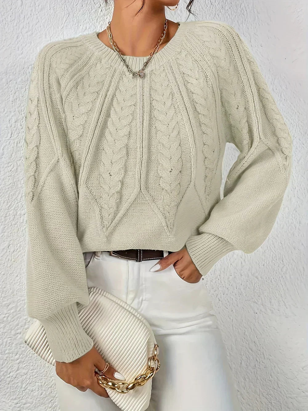 Jillian | Women's Cable Knit Raglan Sleeve Sweater - Image 3