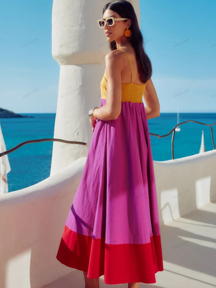 Selena | Chic Color Block Spaghetti Strap Dress for Summer Elegance - Image 3