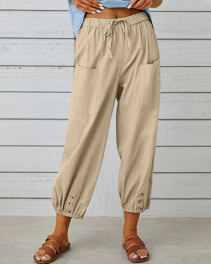Judith | Comfortable Cropped Pants with Elastic Waist and Pockets - Image 6