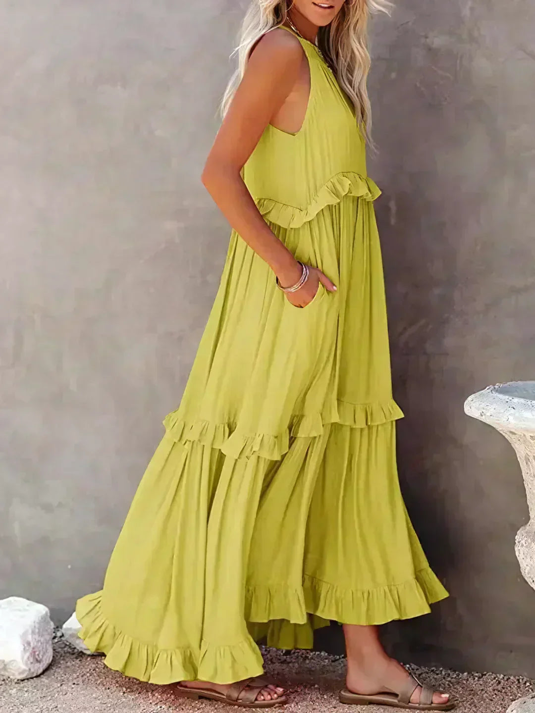 Molly | Elegant Sleeveless Ruffle Trim Dress for Women - Image 21