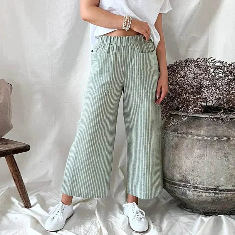 Devon | Stylish Women's Wide Leg Pants with Elastic Waist – Light, Striped & Comfortable for Everyday Wear - Image 3