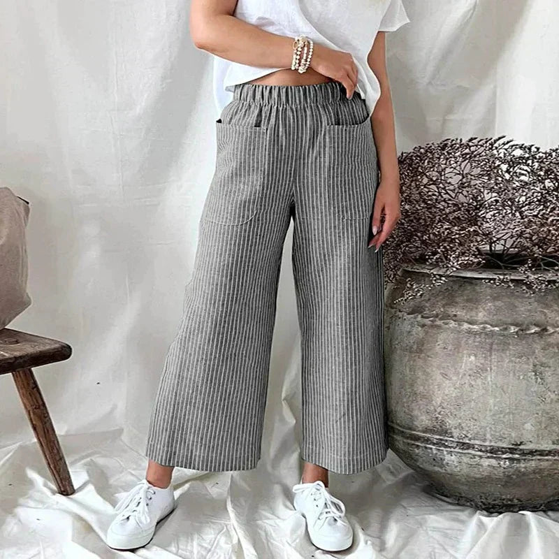 Devon | Stylish Women's Wide Leg Pants with Elastic Waist – Light, Striped & Comfortable for Everyday Wear - Image 6
