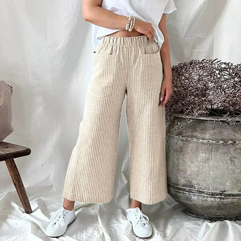 Devon | Stylish Women's Wide Leg Pants with Elastic Waist – Light, Striped & Comfortable for Everyday Wear - Image 5