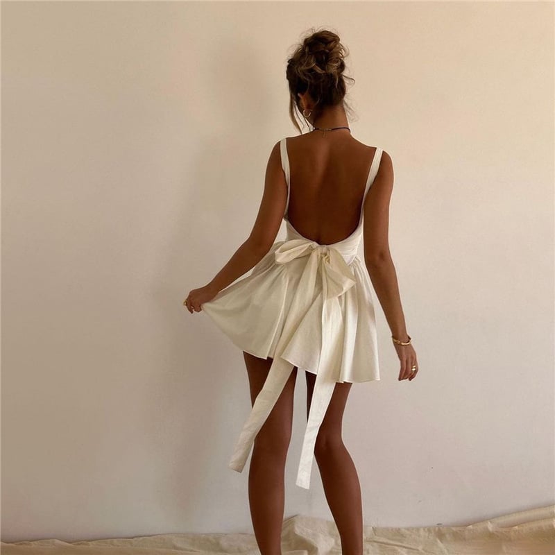 Rose | Elegant white mini dress with backless design and pleated skirt for spring and summer - Image 7