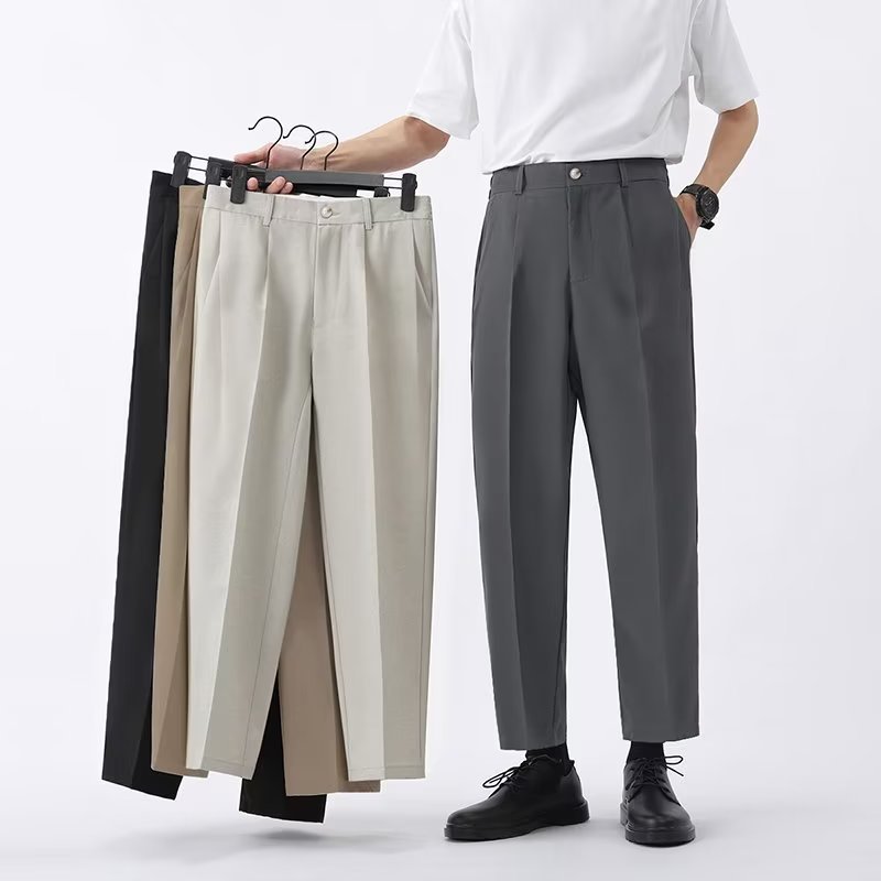 Stan | Men's High-Waisted Pleated Cropped Pants - Image 1