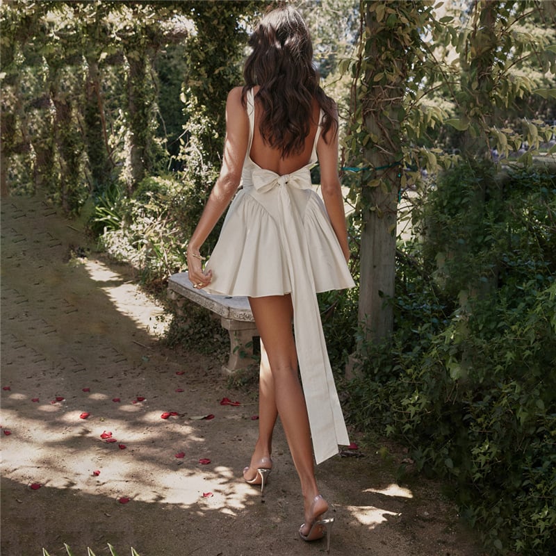Rose | Elegant white mini dress with backless design and pleated skirt for spring and summer - Image 6