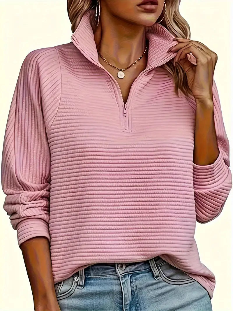 Hazel | Women's Quarter-Zip Ribbed Pullover Sweater - Image 2