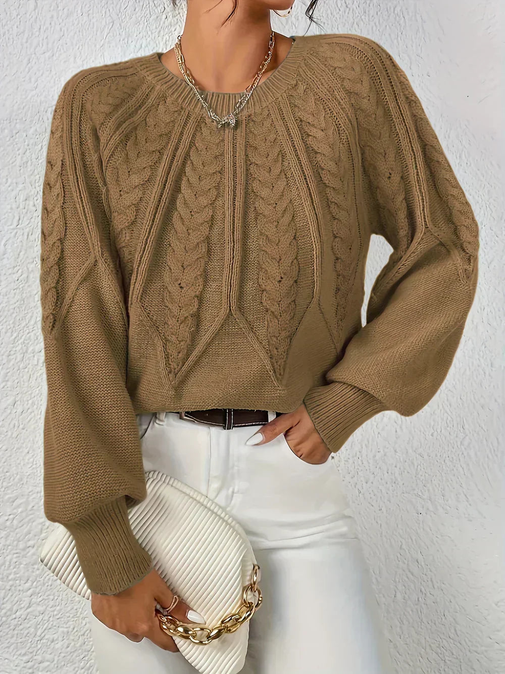 Jillian | Women's Cable Knit Raglan Sleeve Sweater - Image 10