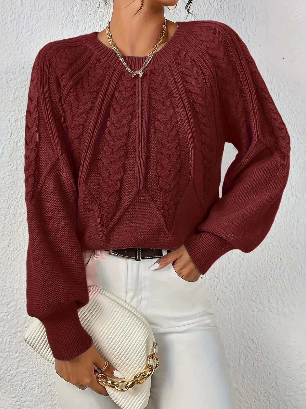 Jillian | Women's Cable Knit Raglan Sleeve Sweater - Image 5
