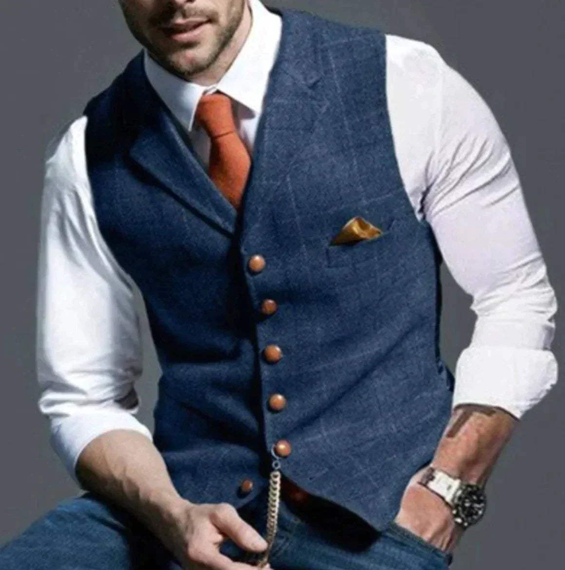 Drake | Men's Slim Fit Tweed Waistcoat - Image 6