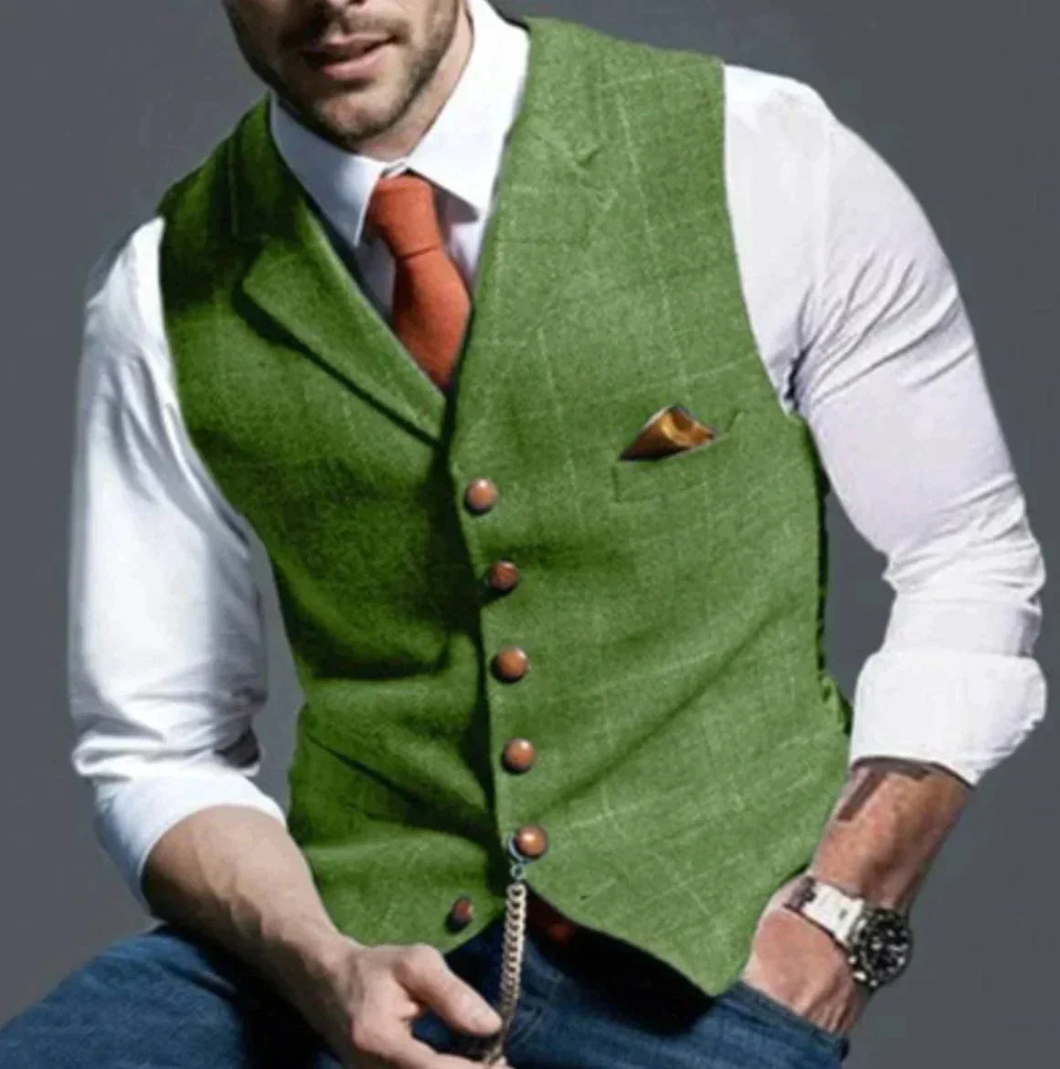 Drake | Men's Slim Fit Tweed Waistcoat - Image 5