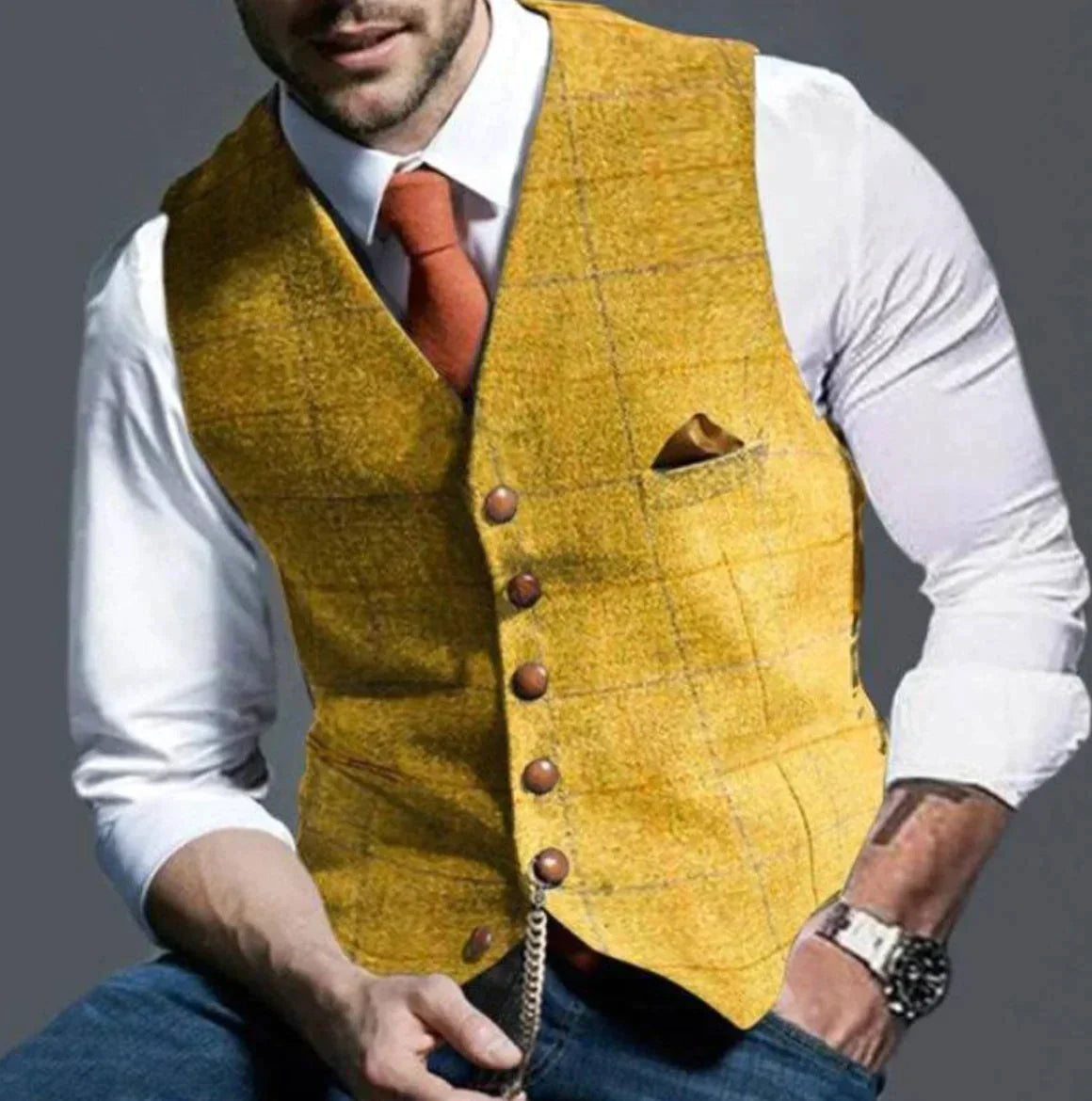 Drake | Men's Slim Fit Tweed Waistcoat - Image 4