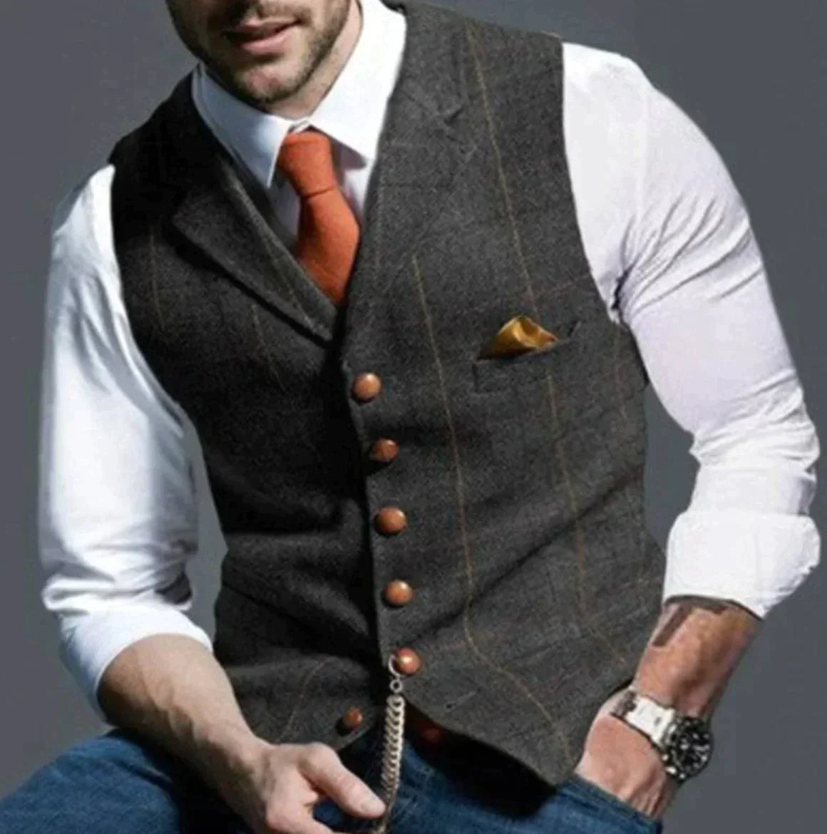 Drake | Men's Slim Fit Tweed Waistcoat - Image 1