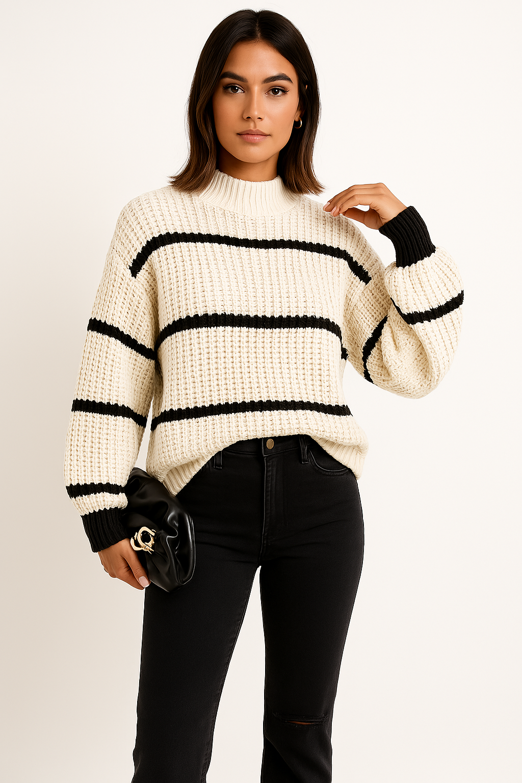 Rachael | Women's Oversized Striped Crew Neck Sweater - Image 1