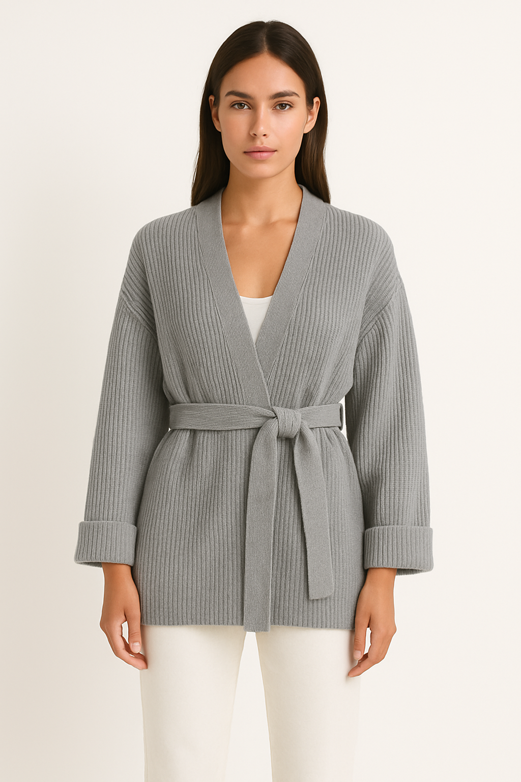 Samantha | Women's Wrap Ribbed Knit Sweater - Image 4