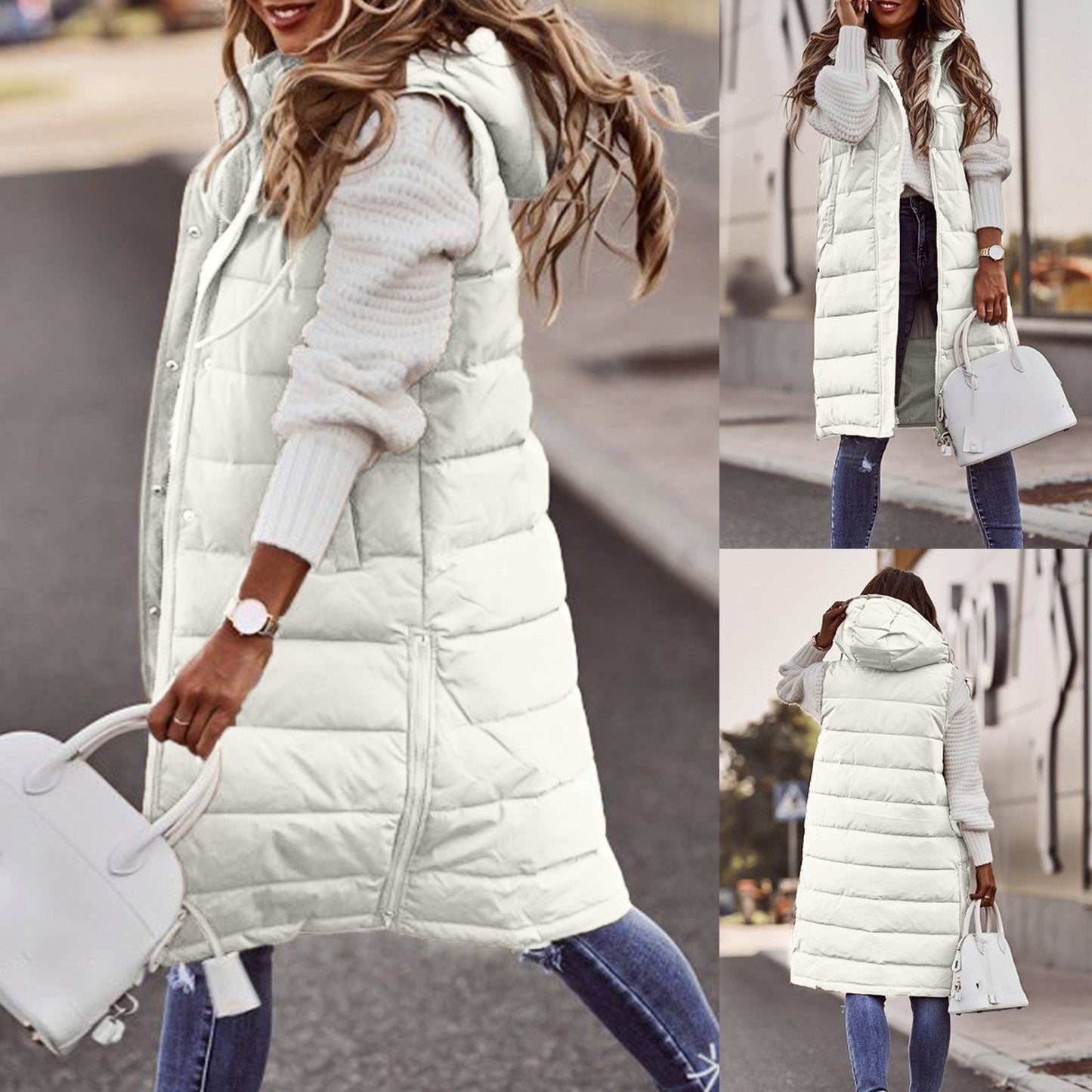 Kristen | Women's Hooded Longline Puffer Vest - Image 2