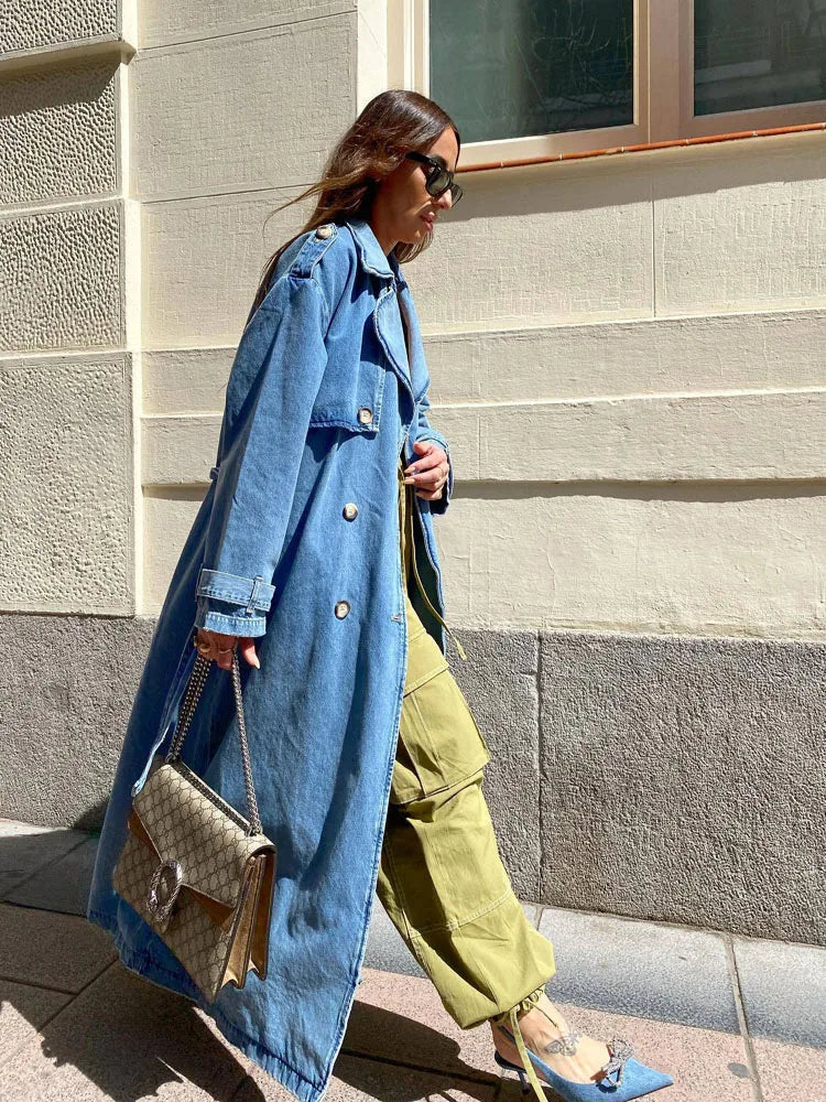 Priscilla | Women's Oversized Denim Trench Coat - Image 3