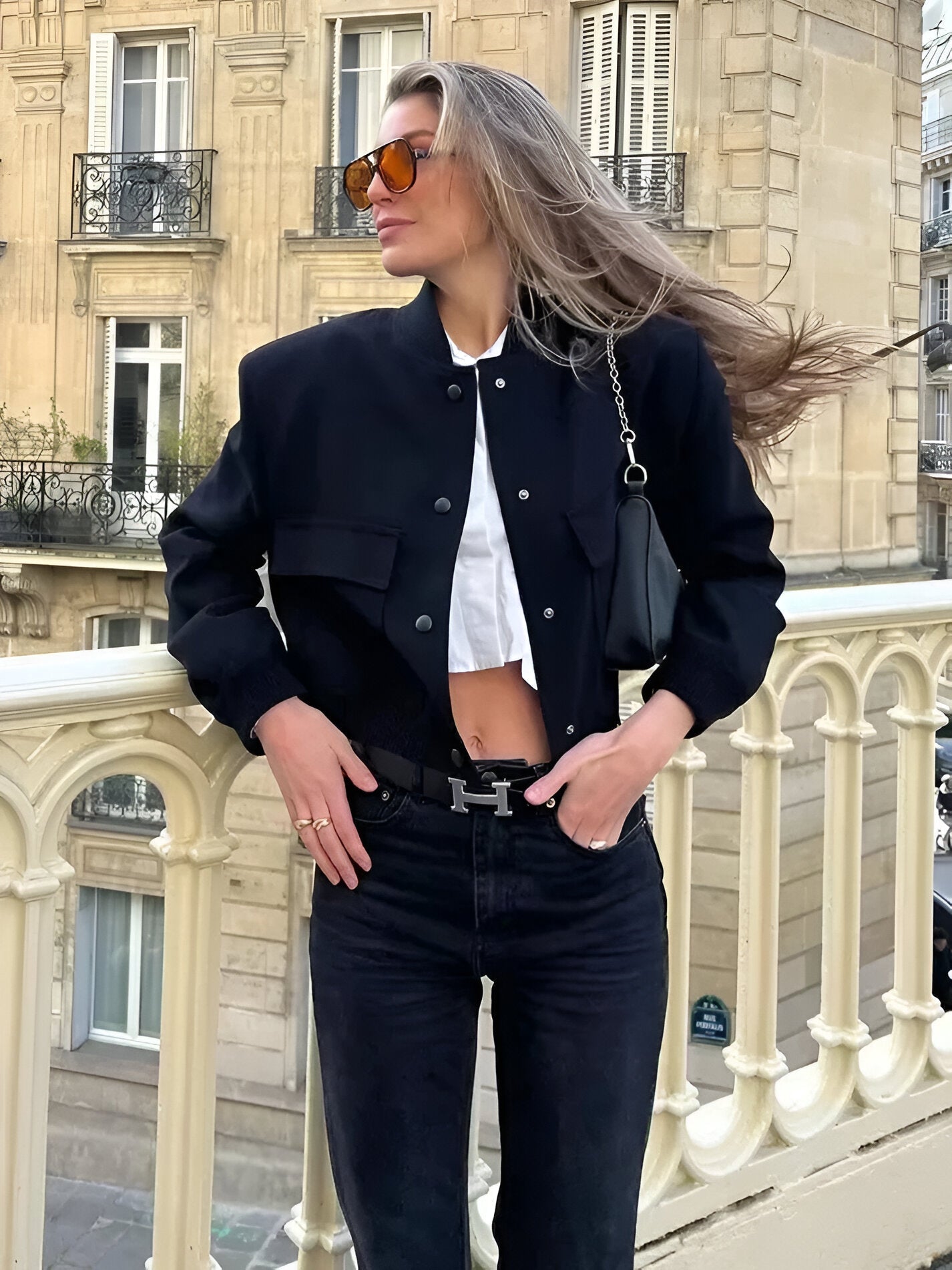 Donna | Women's Cropped Button-Down Bomber Jacket - Image 4