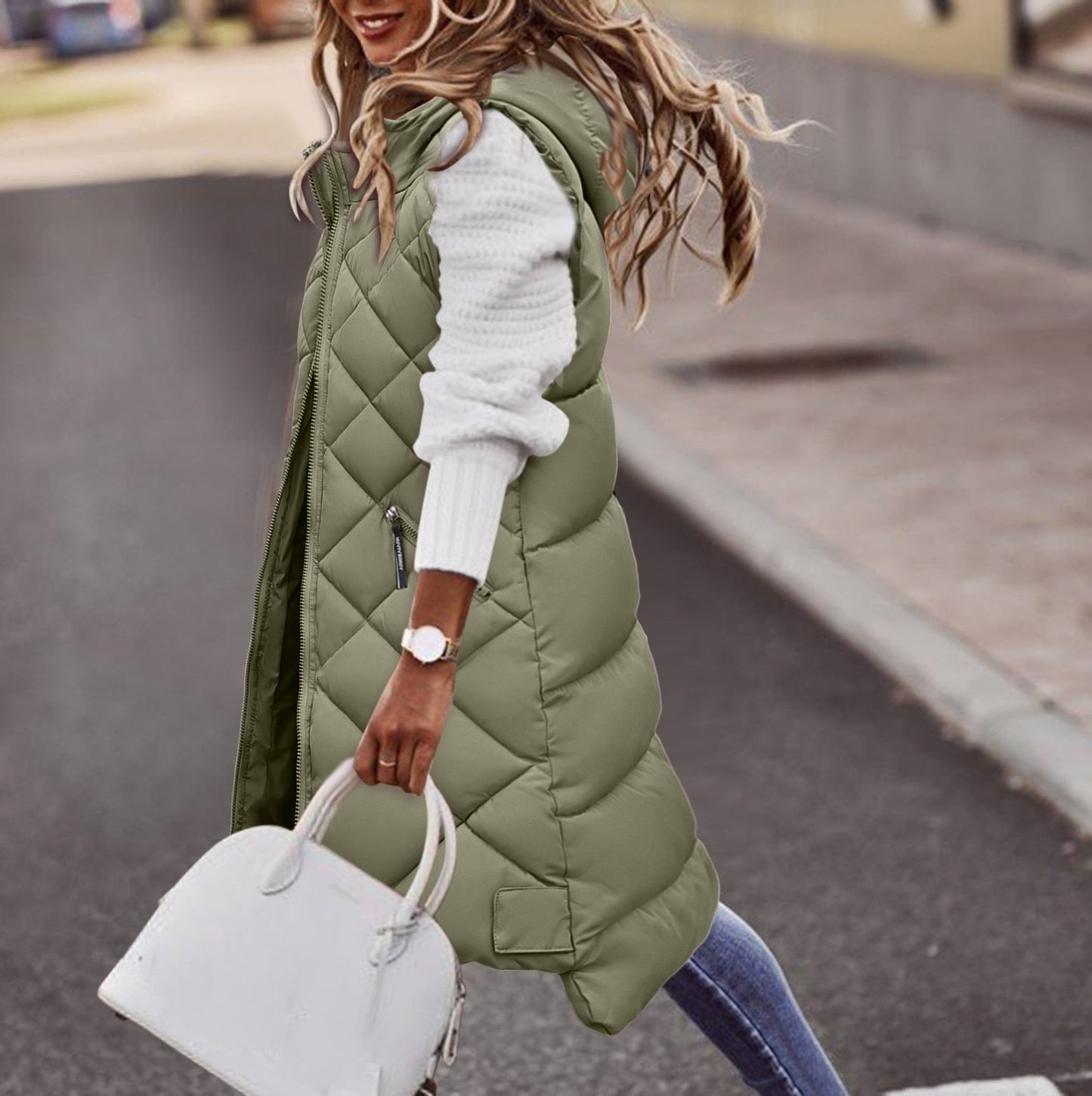 Gale | Women's Long Hooded Puffer Vest - Image 2