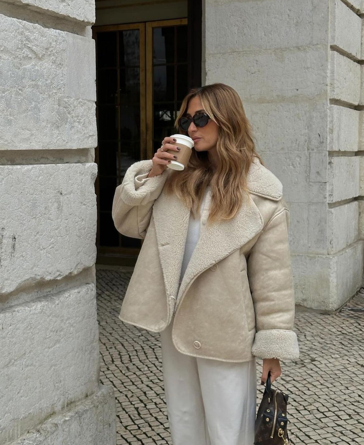 Melissa | Women's Oversized Sherpa Lined Double Breasted Jacket - Image 9