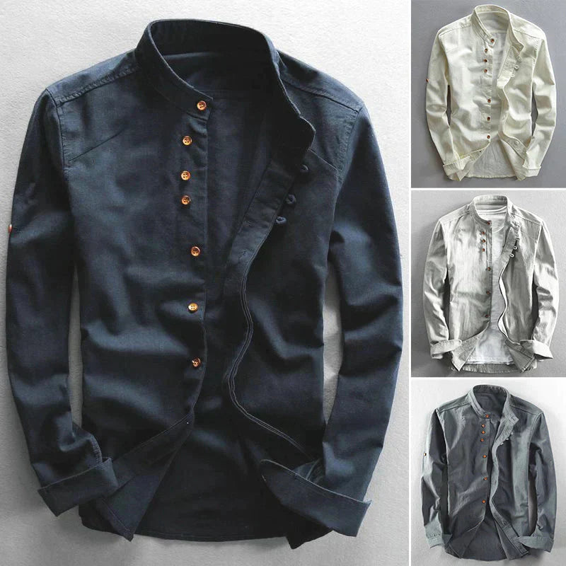 Maxwell | Men's Band Collar Button-Down Shirt - Image 5