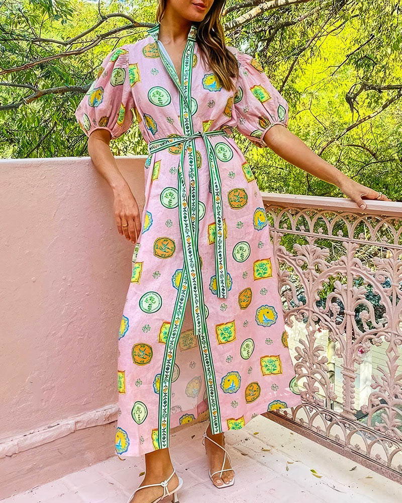 Greta | Vibrant Tropical Balloon Sleeves Maxi Dress - Image 5