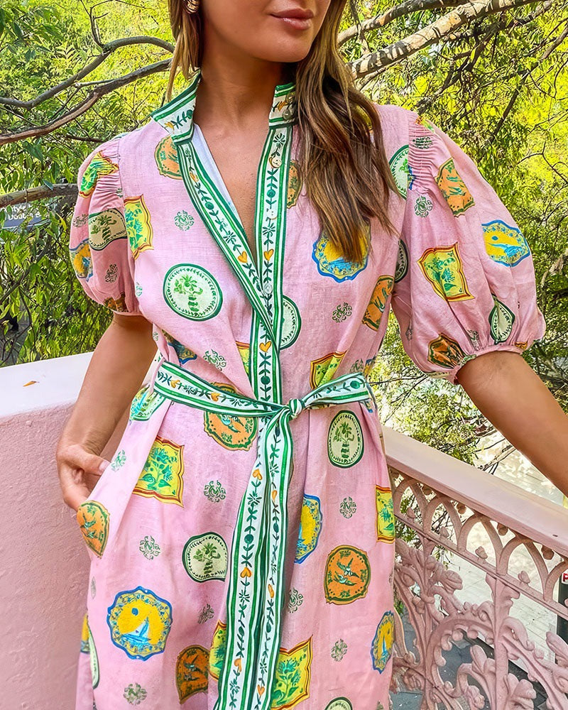 Greta | Vibrant Tropical Balloon Sleeves Maxi Dress - Image 4