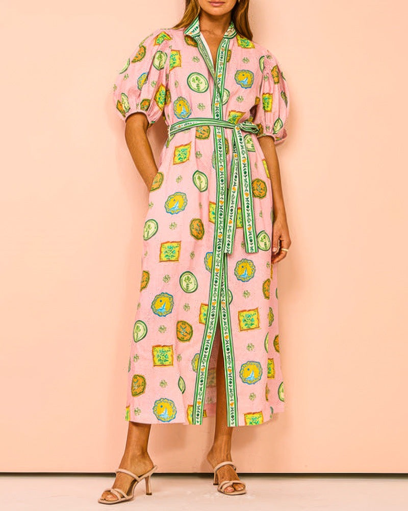 Greta | Vibrant Tropical Balloon Sleeves Maxi Dress - Image 2